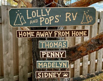 RV, CAMPER, CAMPING, Campsite personalized carved cedar wood sign set. Hang it on a post! 5 1/2 inches wide 18-25 long