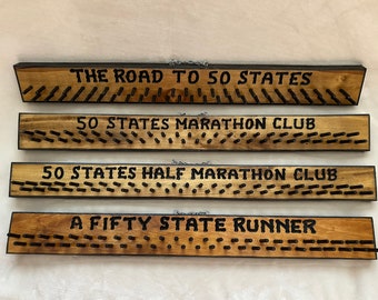 SPORTS MEDAL HOLDERS Running Personalized  Wood  Carved  Name Sign 3 x about 27 inches 50 pegs  65 Dollars Free postage