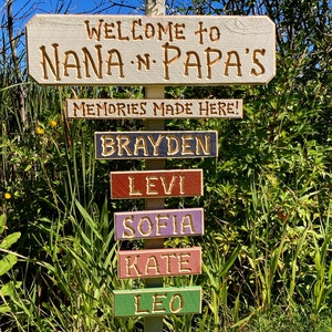NANA PAPA GRANDPA Grandma Grandchildren Carved signs (78 Dollars)  Includes  Memories sign)  Grandkid names are (9 dollars each)
