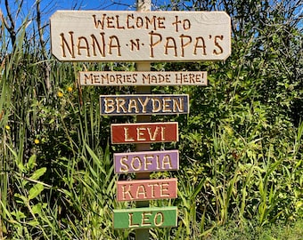 NANA PAPA GRANDPA Grandma Grandchildren Carved signs (78 Dollars)  Includes  Memories sign)  Grandkid names are (9 dollars each)