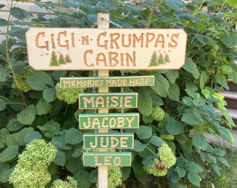 GRANDPARENTS GRANDKIDS FAMILY Cabin  Lake House Wood Personalized Name (Sign  24-30" long)(78+ dollars)  Optional 9 dollar add-on names