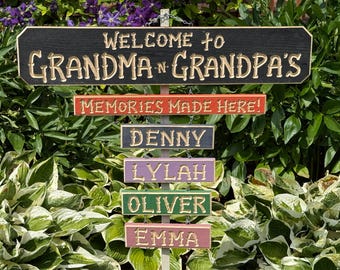 GRANDPA GRANDMA PAPAW Mamaw Grandchildren Carved signs (88 Dollars)  Includes  Memories sign)  Grandkid names (9 dollars each) 24-28 in long