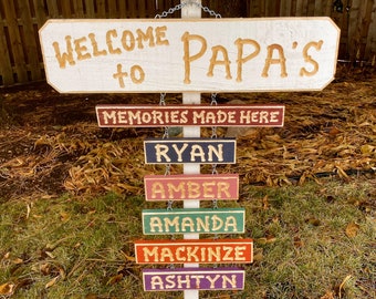 PAPA GRANDPA GRAMPS Grandma Grandchildren Carved signs (68 Dollars)  Includes  Memories sign)  Grandkid names are (9 dollars each)