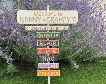 GRANDPA GRANDMA PAPAW Mamaw Grandchildren Carved signs (88 Dollars)  Includes  Memories sign)  Grandkid names (9 dollars each) 24-28 in long