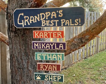GRANDPAS BEST PALS Carved Wood Hanging Name Signs for a  Grandparent (68 dollars)