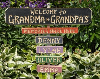 PAPA GRAMMA CARVED  Wood Sign House Personalized  Grandkids Names Birthdays 88 dollars (5 1/2  wide x 24-30 Long  Add-on Grandkids 9 dollars