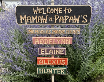 NANA PAPA GRANDPA Grandma Grandchildren Carved signs (88 Dollars)  Includes  Memories sign)  Grandkid names are (9 dollars each)