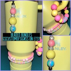 Custom Beaded Accessories Bundle with Straw Charm, Cup Handle Charm and Bracelet Stack Duo Pomelo Yellow