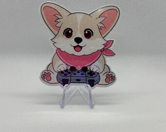 Gamer Corgi Sticker, Dog Laptop Decal, Made To Order