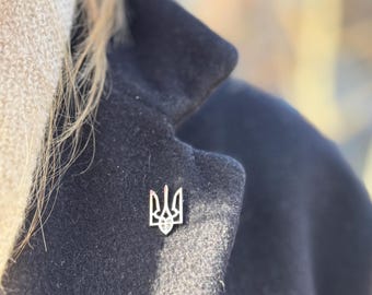 Ukrainian Lapel Pin Tryzub Trident Badge Metal Silver Ukrainian Coat of arms Trident Tryzub Ukraine Gift Present
