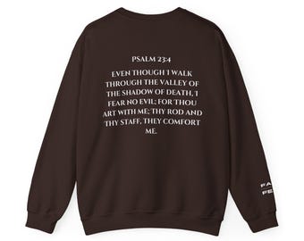 Psalm 23:4, Bluza religijna, Bluza z motywem wiary chrześcijańskiej, Sweter z wersetem biblijnym, Wygodny top unisex, Odzież inspirująca