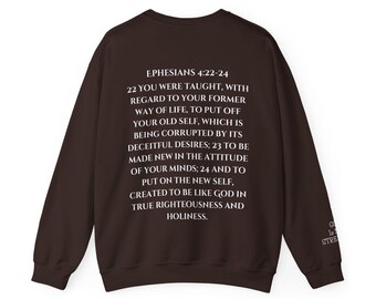 Bluza z kapturem z wersetem biblijnym z Listu do Efezjan 4:22-24, okrągły dekolt