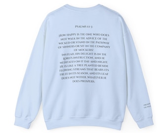 Bluza z nadrukiem Psalm 1:1-3 | Przytulny, okrągły dekolt z wersetem biblijnym | CBS |