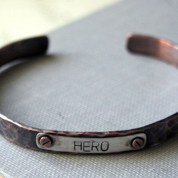 Personalized Hero Skinny Mens Copper Cuff Bracelet Gift for a Man