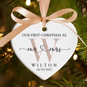 Personalized Couple Ornament: First Christmas Married Ornament, Mr and Mrs Wedding Keepsake