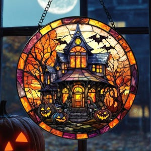 Witcher Castle Halloween Suncatcher, Spooky Home Decor, Pumpkin Halloween Suncatcher, Halloween Stained Glass Suncatcher, Spooky Season Gift