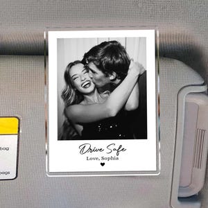 Personalized Couple Photo Car Visor Clip, Drive Safe I Love You Visor Clip, Christmas Gift for Boyfriend or Girlfriend, Drive Safe Gift