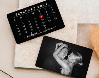 Custom Photo Metal Wallet Card: Anniversary Gift for Him, Boyfriend, Husband, Calendar Insert Card with Picture