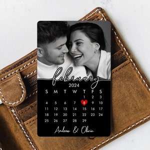 Custom Metal Wallet Cards, Couple Photo Card, Valentines Gift for Boyfriend, Husband, Personalized Calendar Wallet Insert, Anniversary Gift