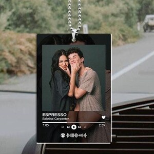 Personalized Music Photo Car Ornament, Valentine&#39;s Day Gifts for Him Her, Custom Car Ornament, Drive Safe Couple Ornament, Car Photo Hanger