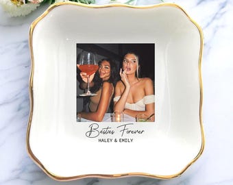 Custom Photo Bestie Jewelry Dish: Ceramic Trinket Tray Gift for Friends, Best Friend Gift