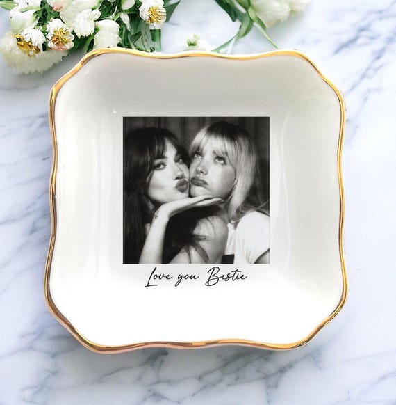 Personalized Bestie Photo Jewelry Dish: Ceramic Trinket Tray Gifts for Friends, Best Friend Gifts