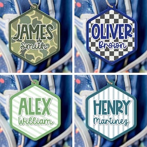Camo Backpack Name Tag, Custom Backpack Tag for Boys, Diaper Bag Tag Boy, Camo Name Keychain for Backpack, Kids Name Tag, 1st Day of School