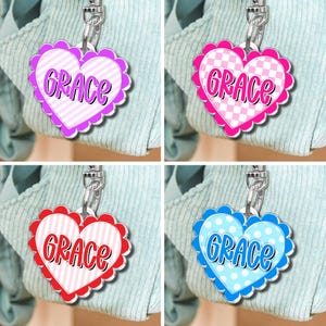Girls Backpack Name Tag, Custom Name Keychain for Girls, Cute Heart Pink Backpack Tag, School Bag Name Tag, Diaper Bag, Lunchbox Name Label