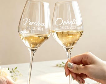 Engraved Wine Glass, Personalized Wedding Gift, Custom Name Bridesmaid & Bachelorette Favor
