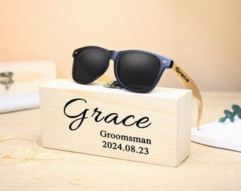 Gafas de sol de madera grabadas personalizadas con caja / Gafas de sol personalizadas para padrinos de boda Regalos para padrinos de boda Propuesta / Regalo para despedida de soltero
