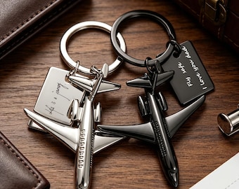 Custom Engraved Airplane Keychain: Personalised Travel Gifts, Farewell Keepsake, New Beginnings Gift