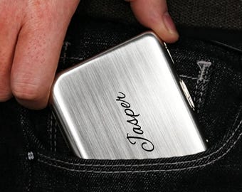Personalized engraved silver cigarette case for 12 x85mm Items, minimalist style