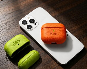 Personalised AirPods Case | AirPods Pro 3 Case | AirPods 4 Case | AirPods 3 | AirPods 2 and 1, Gold Embossed Initials Cover on Vegan Leather