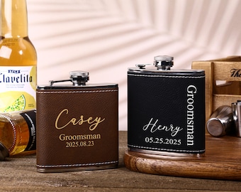 Personalized Engraved Leather Flask , Best man Gifts, Custom Groomsmen Leather Flask, Groomsman Gifts, Leather Flask for Groomsmen