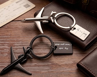 Custom Engraved Airplane Keychain: Farewell Keepsake, Personalized Steel Aviation Model Accessory