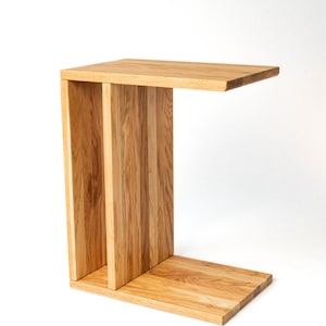 Solid Wood C Table End Table for Sofa Mid Century Modern Furniture Oak Side Table Laptop Stand Couch Tray Slide Under Minimalist Decor