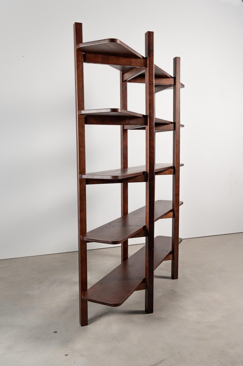 Mid-Century shelf, Solid Wood Bookshelf, Modern Minimalist Shelving Unit, Wood Bookcase, Handmade Japandi Shelf, walnut bookshelf image 11