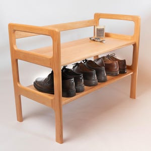 Mid-century entryway bench, solid wood Shoe storage, Teak entryway shoe bench, Narrow bench, Small bench, Scandinavian bench, walnut bench