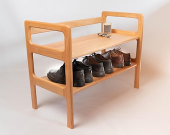 Mid-century entryway bench, solid wood Shoe storage, Teak entryway shoe bench, Narrow bench, Small bench, Scandinavian bench, walnut bench