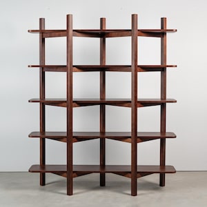 Mid-Century shelf, Solid Wood Bookshelf, Modern Minimalist Shelving Unit, Wood Bookcase, Handmade Japandi Shelf, walnut bookshelf image 8