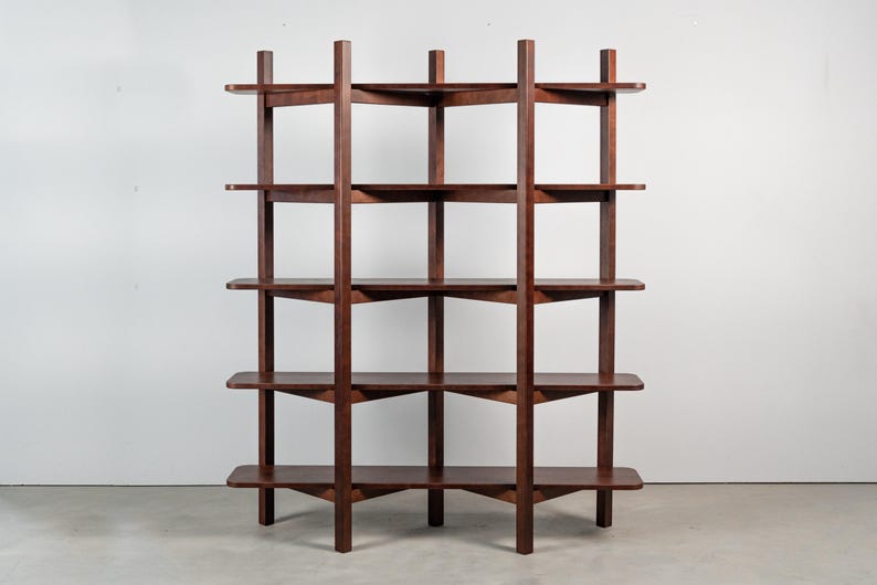 Mid-Century shelf, Solid Wood Bookshelf, Modern Minimalist Shelving Unit, Wood Bookcase, Handmade Japandi Shelf, walnut bookshelf image 8