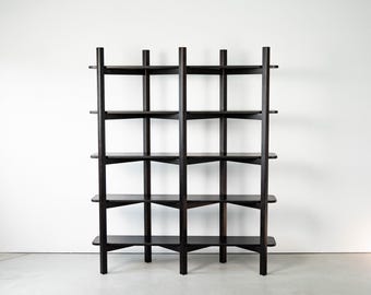 Mid-Century shelf, Solid Wood Bookshelf, Modern Minimalist Shelving Unit, Wood Bookcase, Handmade Japandi Shelf, walnut bookshelf