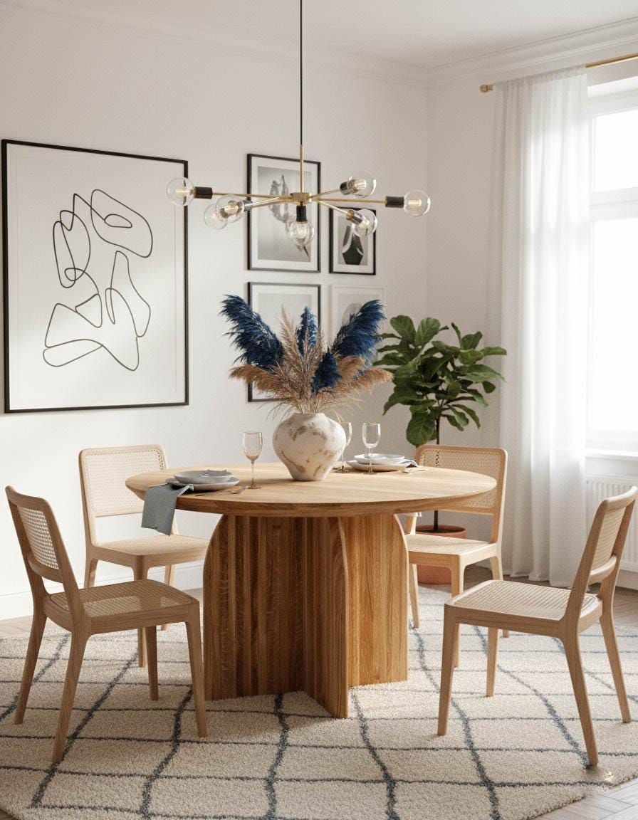 Round Oak Dining Table, Solid Wood Kitchen Table With Sculptural Base ...