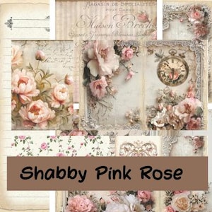Shabby Pink Rose No-Sew Junk Journal Kit, Gift Idea, Beginner, Easy, Vintage, Floral, My Porch Prints Printable Digital Download