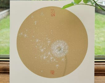 100% Hand-Painted Art, Chinese Painting on Silk, A Thoughtful Gift for Yourself or a Loved One - Dandelion 005