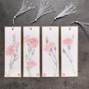 100% Hand-Painted Bookmark, Traditional Chinese Painting - Carnation Flower Art, Elegant Handmade Gift for Book Lovers & Art Collectors
