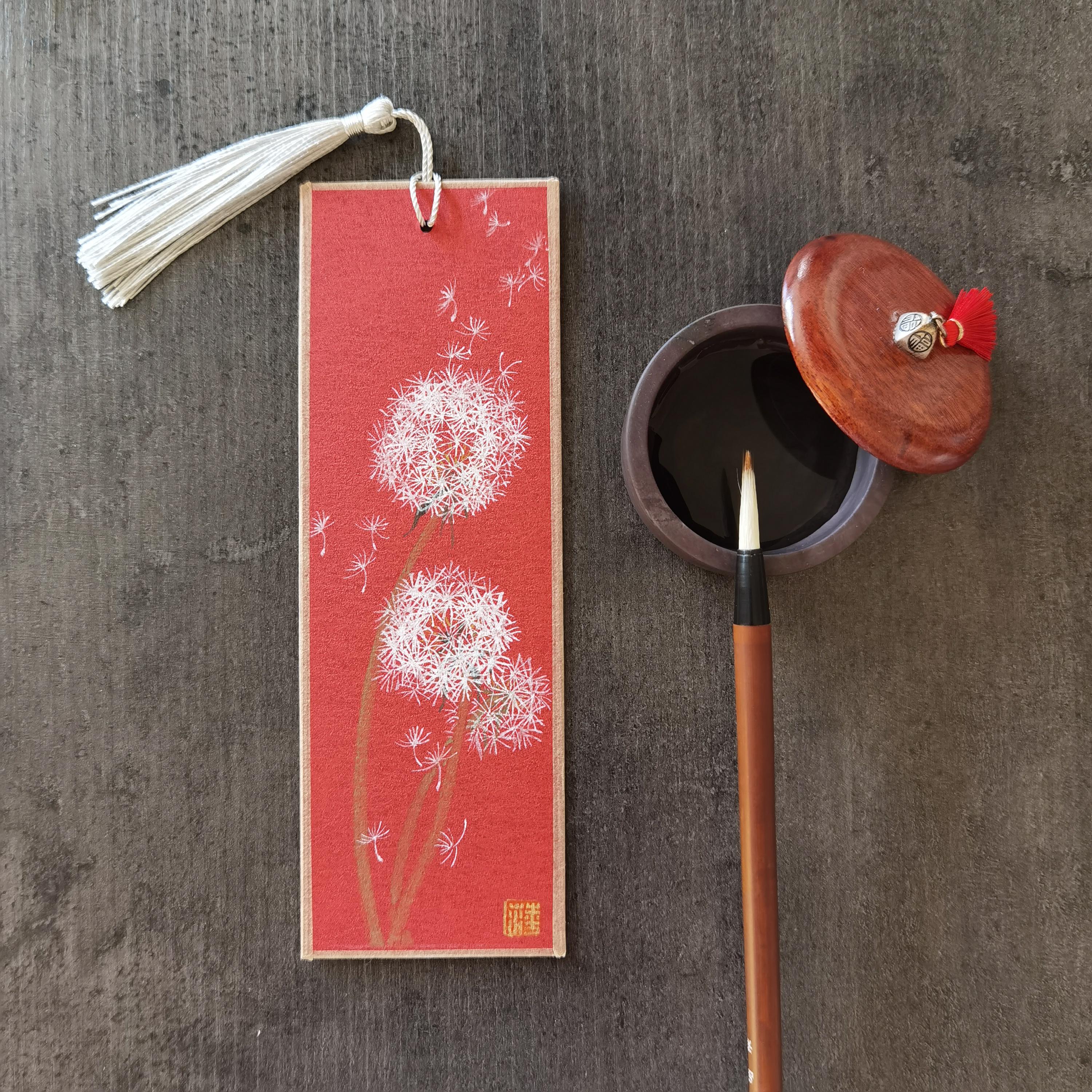 100% Hand-Painted Bookmark, Chinese Painting Bookmark, a Great Gift with a Thoughtful Touch, a Gift for Yourself - Dandelion 018