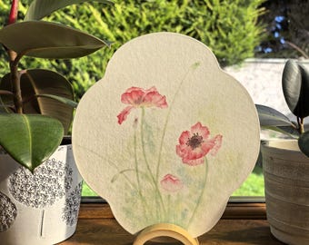 100% Hand-Painted Chinese Poppy Art, Floral Painting on Traditional Paper, Elegant Decorative Display, Home & Office Decor - 002