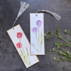 100 % Hand Painted Bookmark, Chinese Paint Tulip Art, Elegant Handmade Gift for Book Lovers