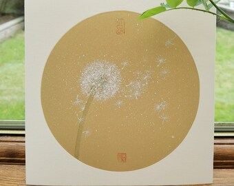 100% Hand-Painted Art, Chinese Painting on Silk, A Thoughtful Gift for Yourself or a Loved One - Dandelion 007
